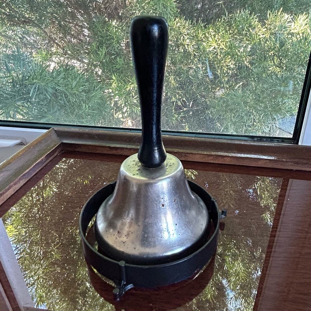 Vintage Handbell with Wooden Handle and Cast Metal Bell, School or Service Bell